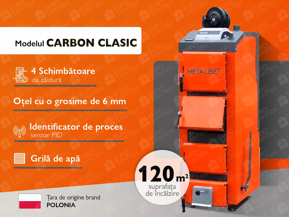 Cazan pe combustibil solid cu încărcare manaulă MetalBet Aqua Power 12 kW