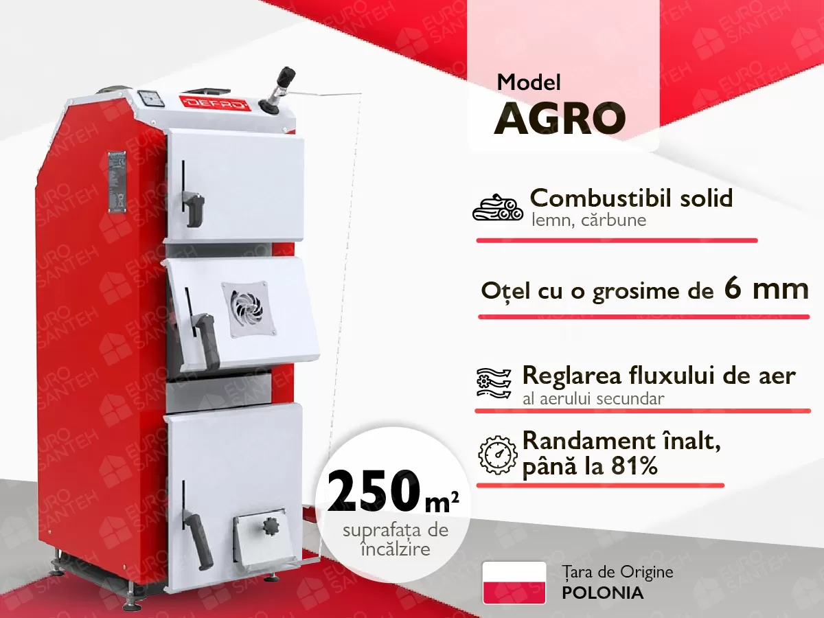 Cazan pe combustibil solid cu incarcare manuala DEFRO AGRO 25 kW