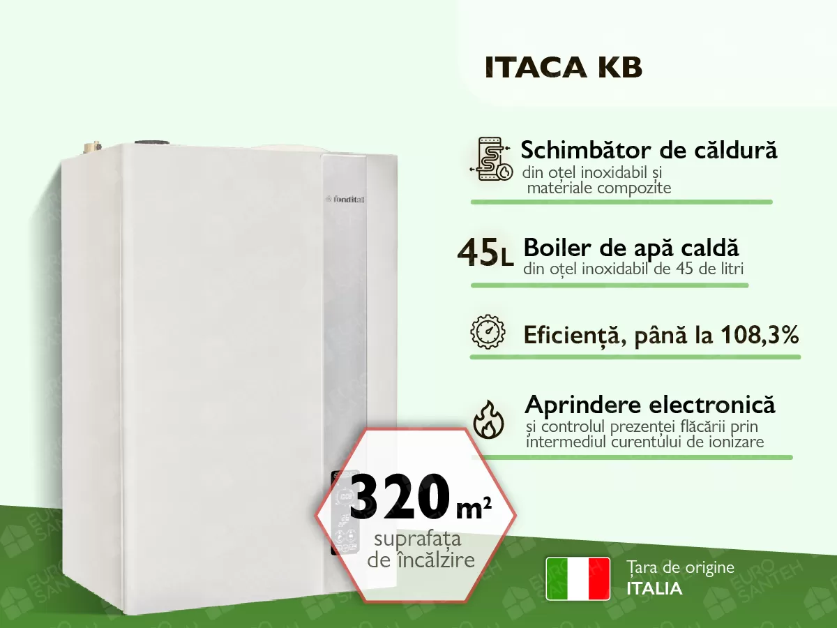 Cazan pe gaz in condensare FONDITAL ITACA KB +Boiler INOX 45L 32 kW