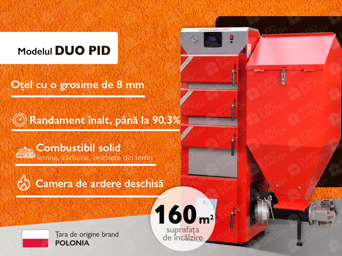 Cazan pe combustibil solid cu incarcare automata STALMARK DUO PID 16 kW