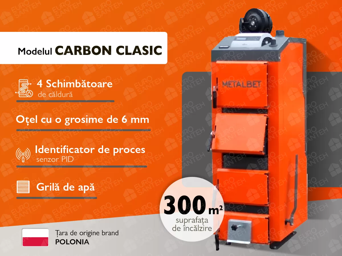 Cazan pe combustibil solid cu încărcare manuală MetalBet Aqua Power 30 kW