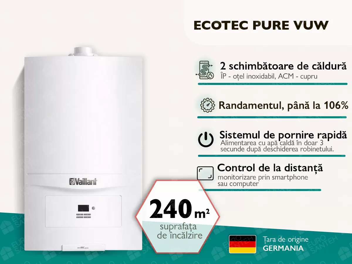 Cazan pe gaz in condensare VAILLANT ECOTEC Pure VUW 246-7-2 24 kW