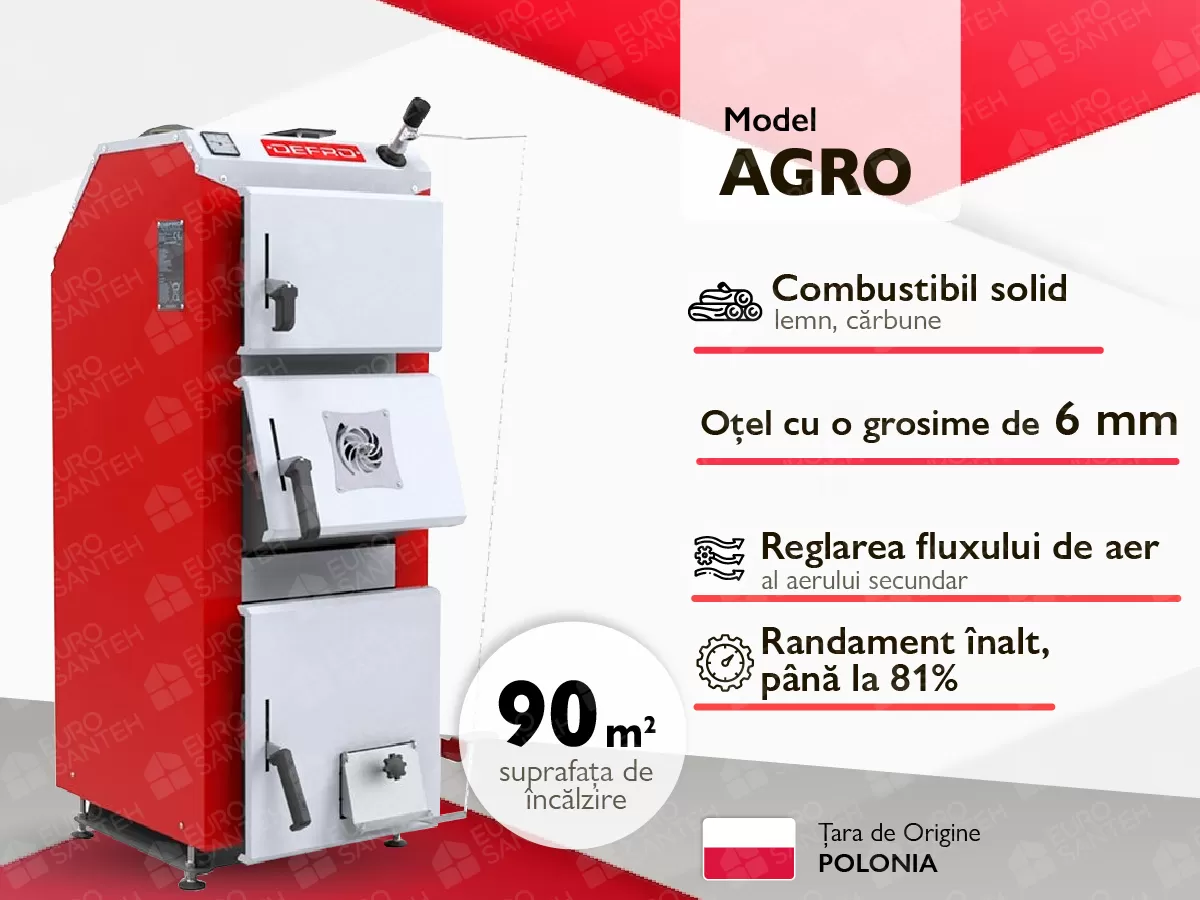 Cazan pe combustibil solid cu incarcare manuala DEFRO AGRO 9 kW