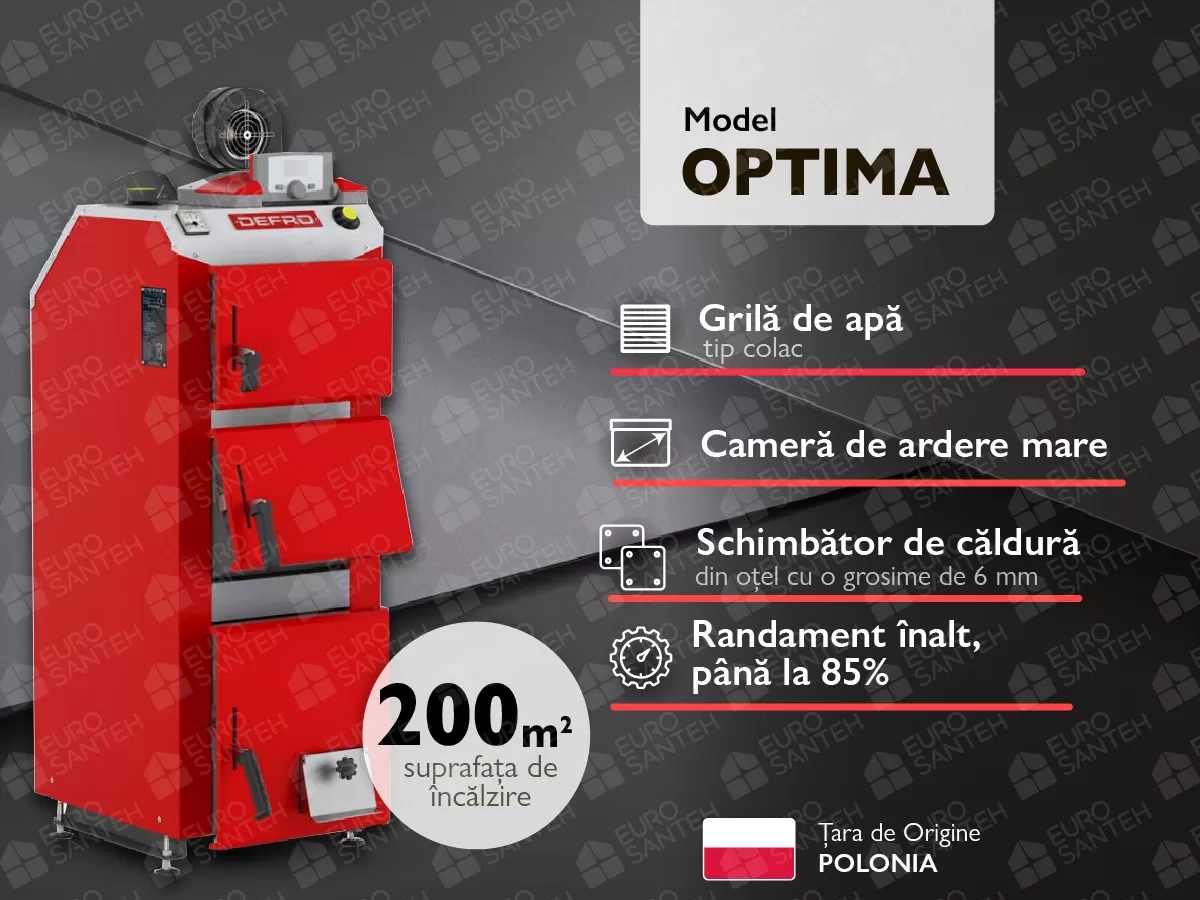 Cazan pe combustibil solid cu incarcare manuala DEFRO OPTIMA KOMFORT PLUS A 20 kW