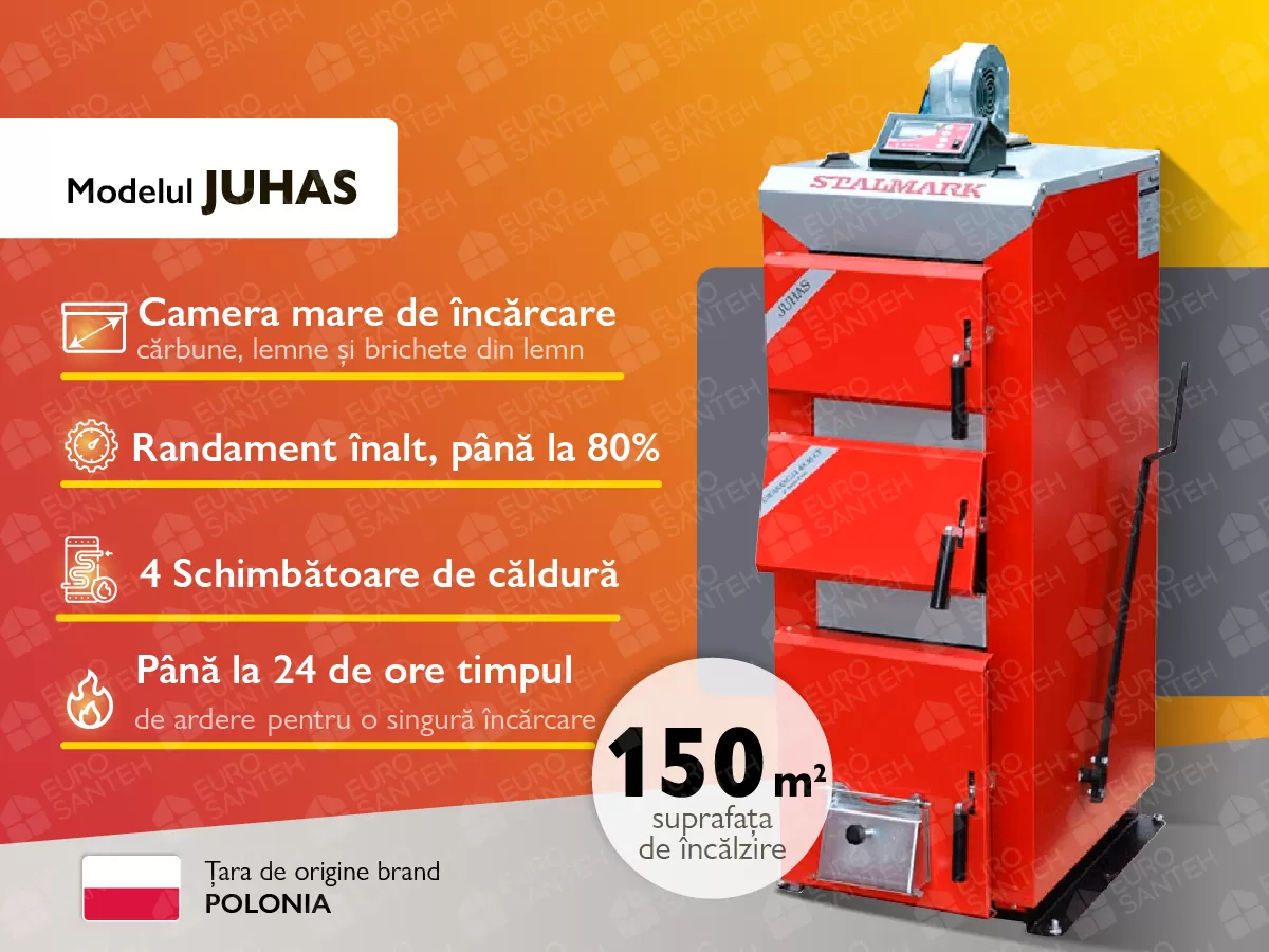 Cazan pe combustibil solid cu incarcare manuala STALMARK JUHAS 15 kW