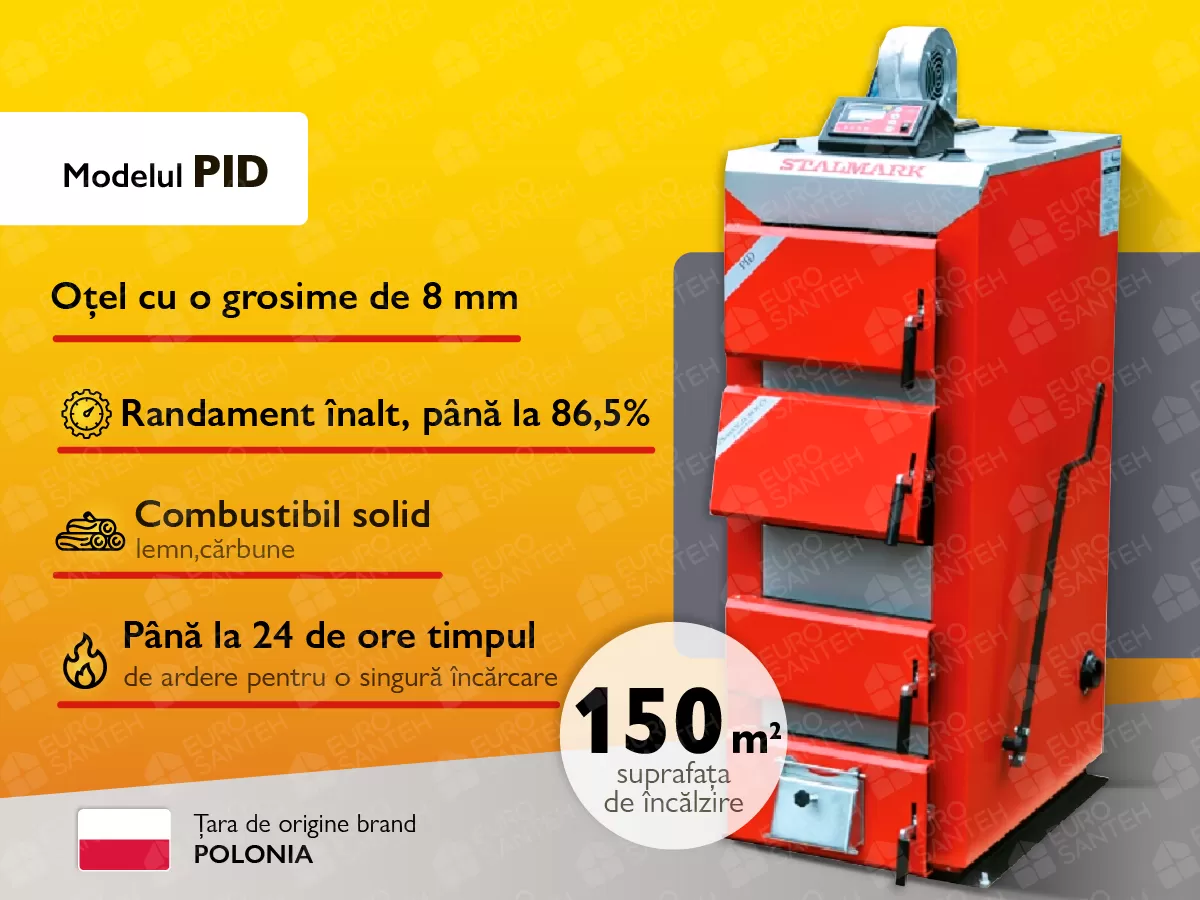 Cazan pe combustibil solid cu incarcare manuala STALMARK PID 15 kW