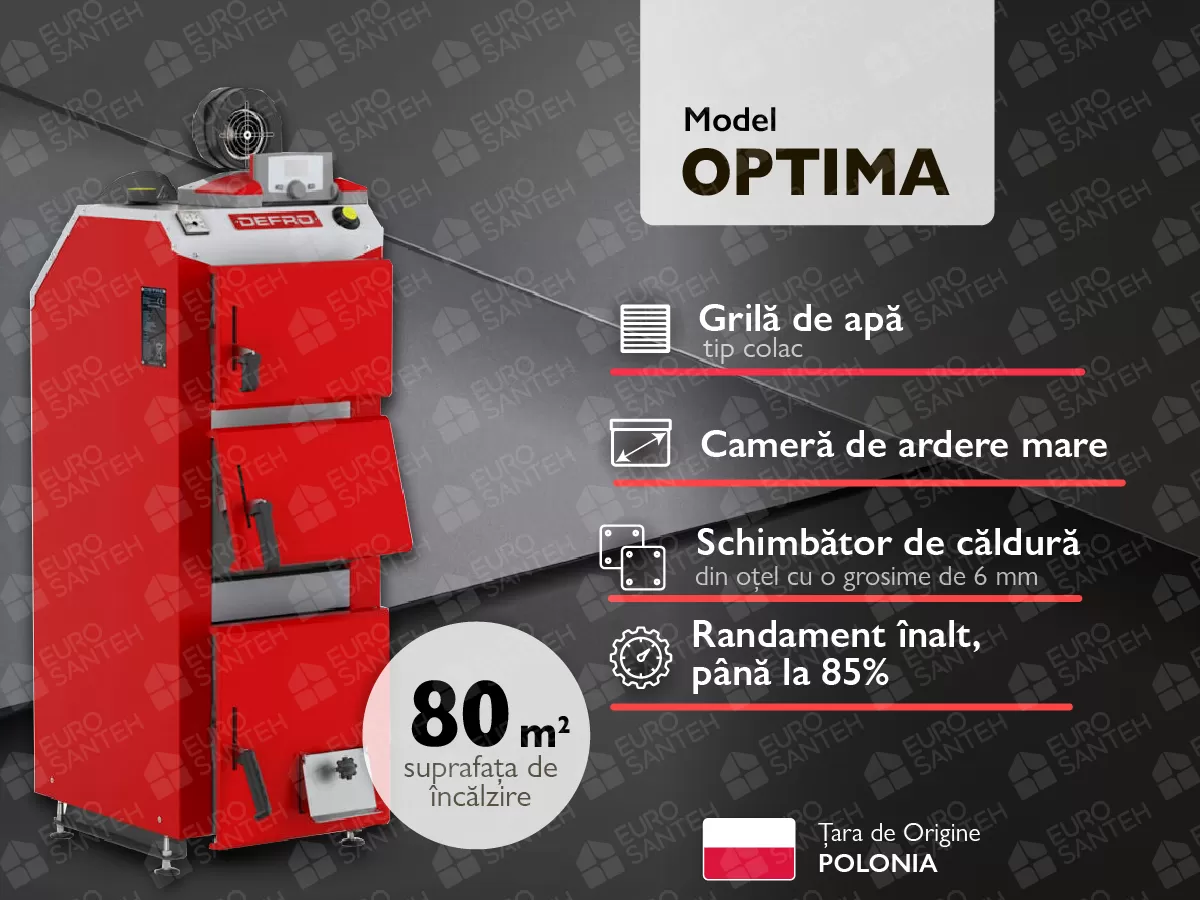 Cazan pe combustibil solid cu încărcare manuală DEFRO OPTIMA KOMFORT PLUS A 8 kW