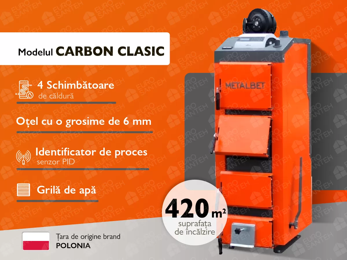 Cazan pe combustibil solid cu încărcare manuală MetalBet Aqua Power 42 kW